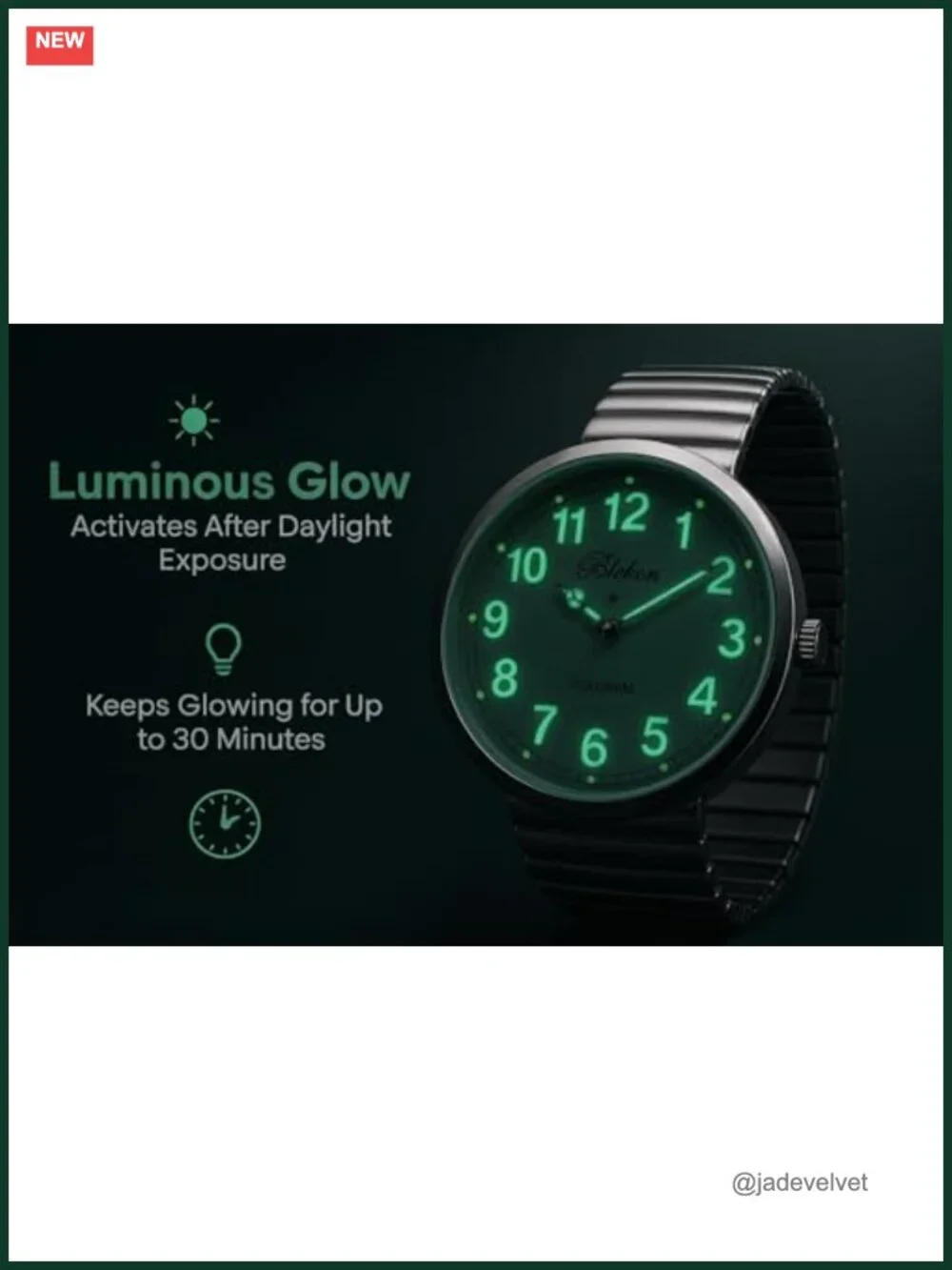 Large Face Stretch Band Watch with Luminous Hands and Numbers, Japanese Quartz